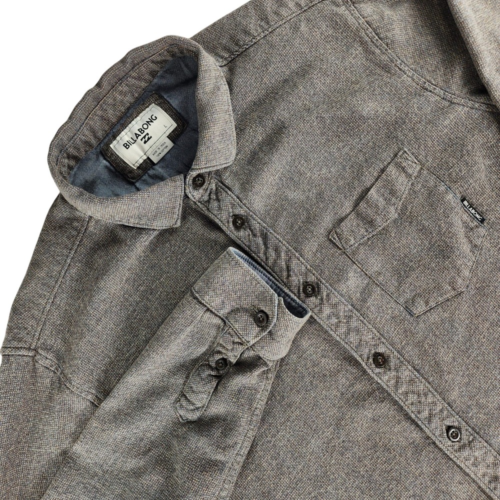 Billabong Button Down Shirt Men L Grey Textured Weave 100% Cotton Long Sleeve